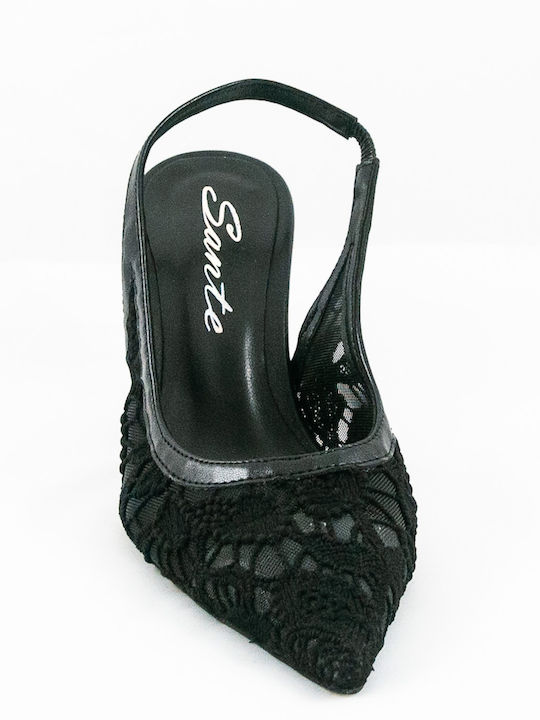 Leder Pumps mit Riemchen & mittelhoher Absatz Schwarz