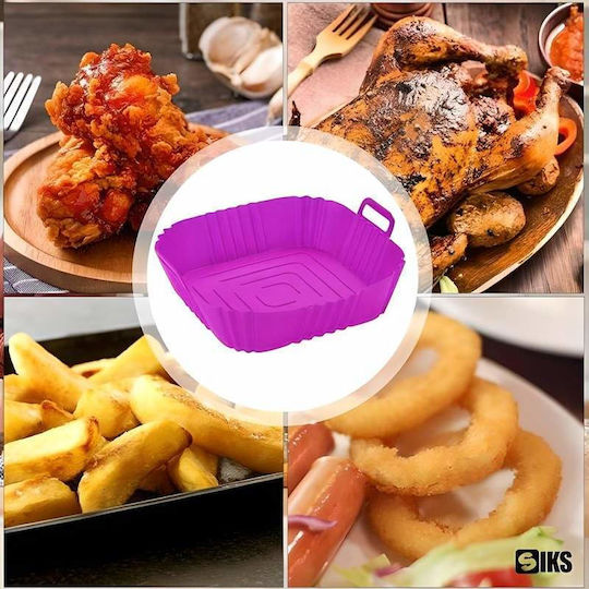 Tavă Protectoare din Silicon Siks pentru Air Fryer Universală Prăjire Coacere Reutilizabilă Pătrată Mov