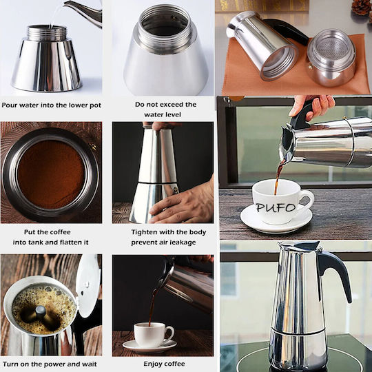 Ηλεκτρικό Μπρίκι Espresso 6cups Inox Ασημί