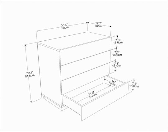 Schublade Lines 322rtc1509 90x45x81,6cm Eiche