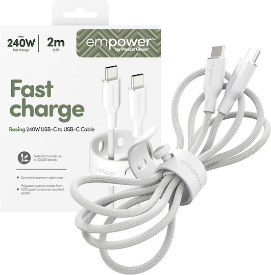 Empower by PanzerGlass Braided USB 2.0 Cable USB-C Male - USB-C 240W PD White 2m