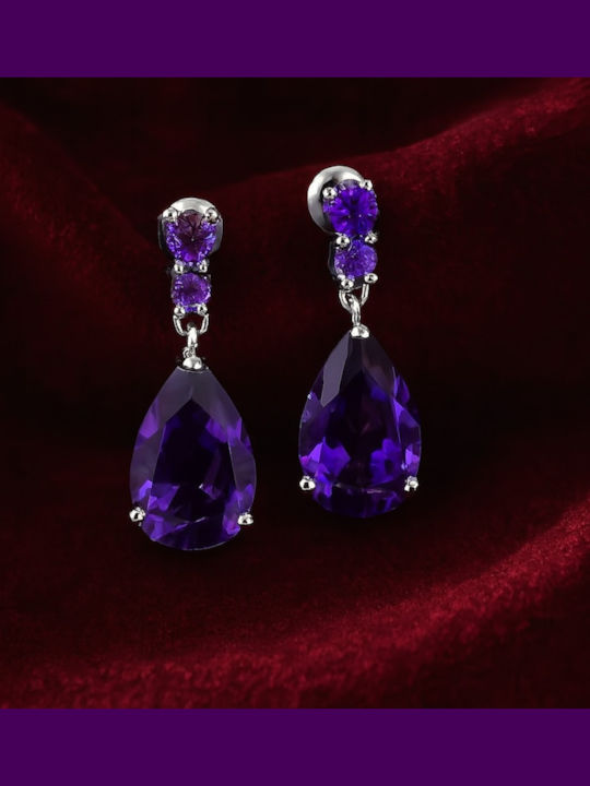 By Queen Σκουλαρίκια S925 Teardrop Amethyst