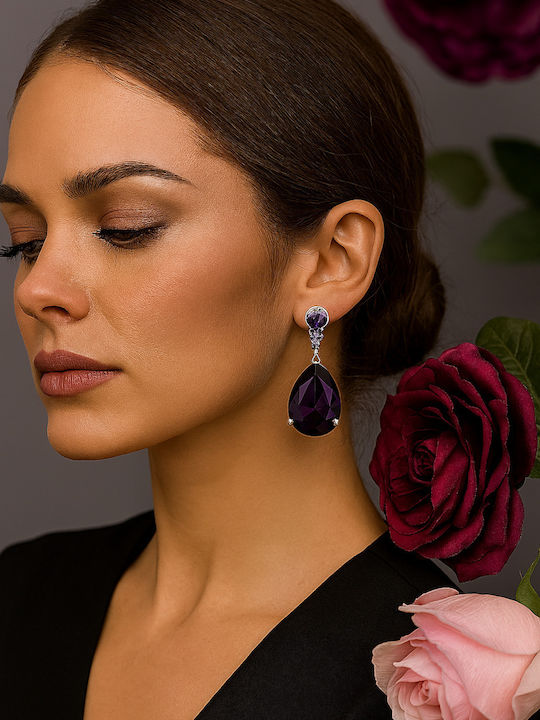 By Queen Σκουλαρίκια S925 Teardrop Amethyst