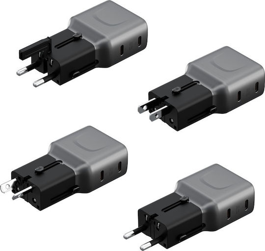 Energea Φορτιστής Χωρίς Καλώδιο GaN με 2 Θύρες USB-C 45W Power Delivery Γκρι (Travelgo)