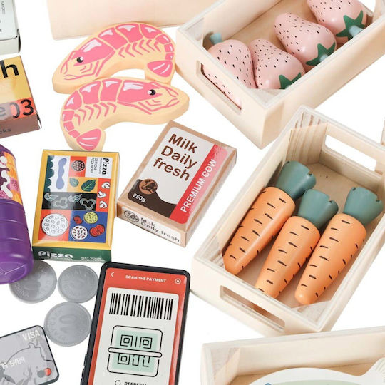 Wooden Grocery Store with Accessories 97x27x45