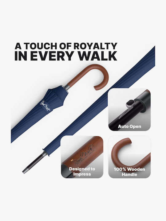 Royal Walk Антиветрена Автоматична Чадър за Дъжд с бастун за ходене Тъмносин Royal Walk Антиветрена Автоматична Чадър за Дъжд с бастун за ходене Тъмносин