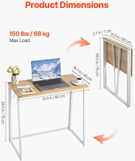 Γραφείο Ξύλινο Λευκό με Μεταλλικά Πόδια 80x40x75εκ.