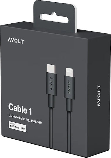 Fast Charging Data Cable Usb-c/lightning Apple Avolt 2 Meters Black