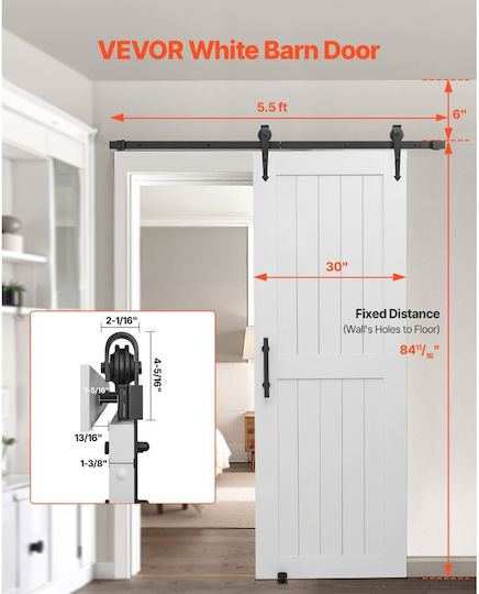 Schiebetür Scheune Vevor 762 x 2134 mm Panel MDF Hochbelastbare Tür Scheune Kit Mechanismen Wasserdichte Oberfläche PVC Einfache Installation Rahmen H Leise Glatte Schiebetür Wohnzimmer Badezimmer