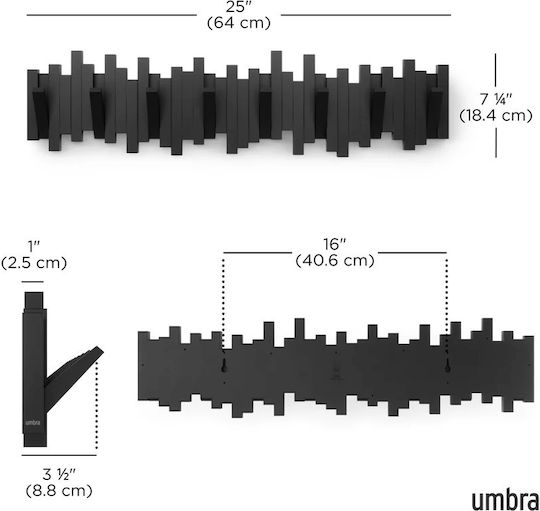 Umbra Wall Hanger Abs Plastic 8 Hooks Black 72x18x3cm
