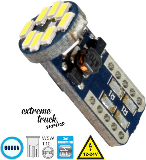 GloboStar Lamps Car & Motorcycle T10 Canbus LED 6000K Cold White 12V 1.5W 1pcs