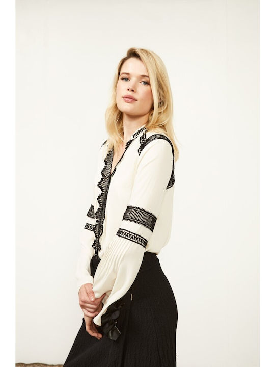 Damen Bluse mit V-Ausschnitt Ecru