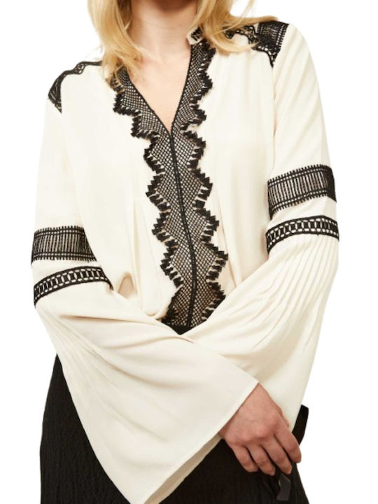 Damen Bluse mit V-Ausschnitt Ecru