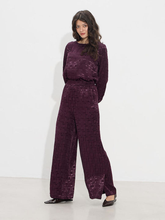 Damen Stoff Hose Burgundisch