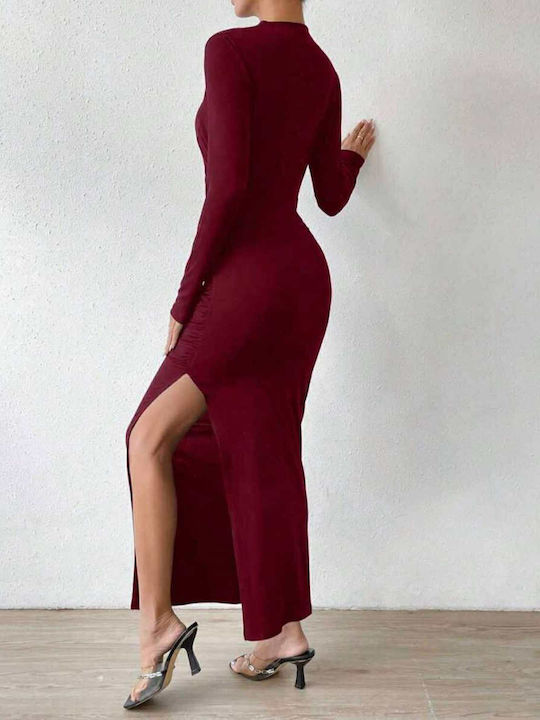 Woman's Fashion Evening Burgundy Dress