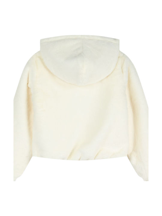 Kids Fur Short with Hood Ecru