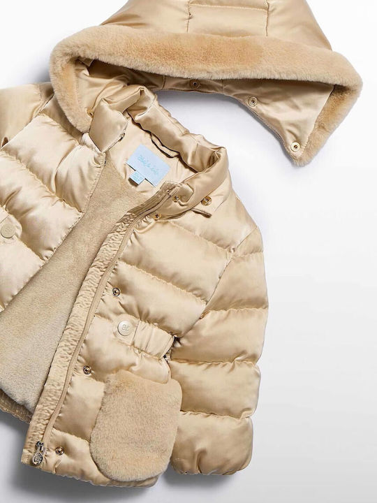 Kids Quilted Jacket with Hood Beige