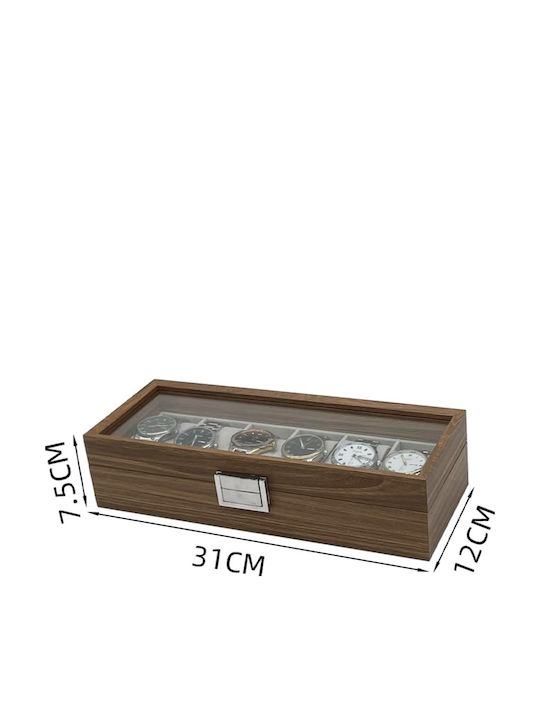 Elegant Wooden Case Storage Organization 6 Watches Pufo Gentleman Model Brown