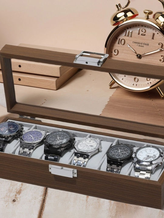 Elegant Wooden Case Storage Organization 6 Watches Pufo Gentleman Model Brown