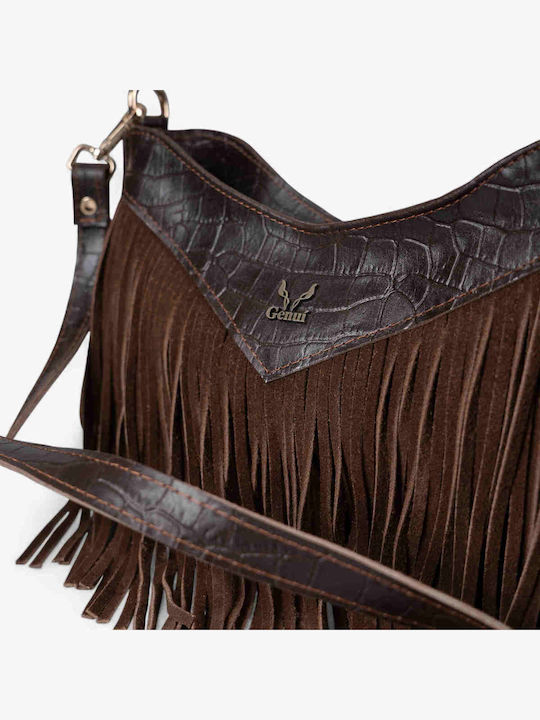 Leder Damentasche Schultertasche Brown suede