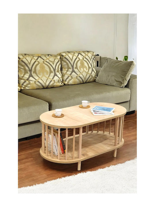 Ovaler Kaffeetisch für das Wohnzimmer – Holz mit 2 Regalen und Zeitungsfach