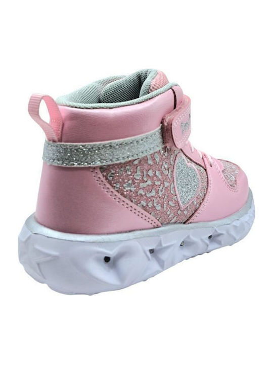 Anatomisch Kinderstiefeletten mit Klettverschluss & Lichtern Rosa