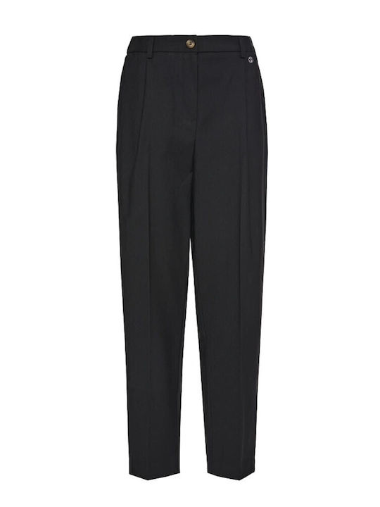 Damen Stoff Hose mit Gummizug Black