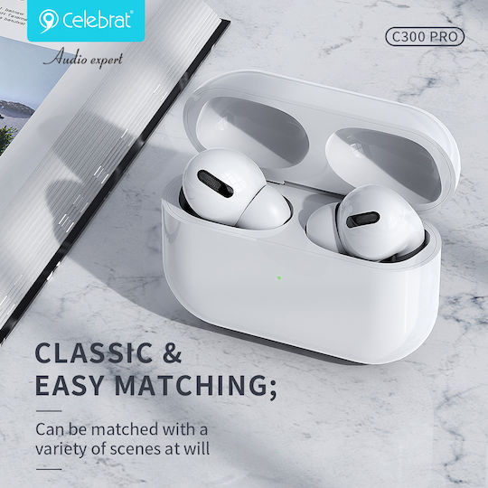 Celebrat C300 Pro Earbud Bluetooth Handsfree Ακουστικά με Θήκη Φόρτισης Λευκά
