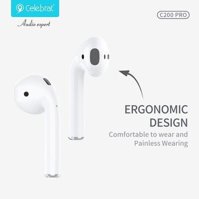 Celebrat C200 Pro Ohrstöpsel Bluetooth-Freisprecheinrichtung Kopfhörer mit Ladeetui Weiß