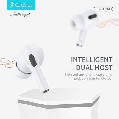 Celebrat C300 Pro Earbud Bluetooth Handsfree Ακουστικά με Θήκη Φόρτισης Λευκά