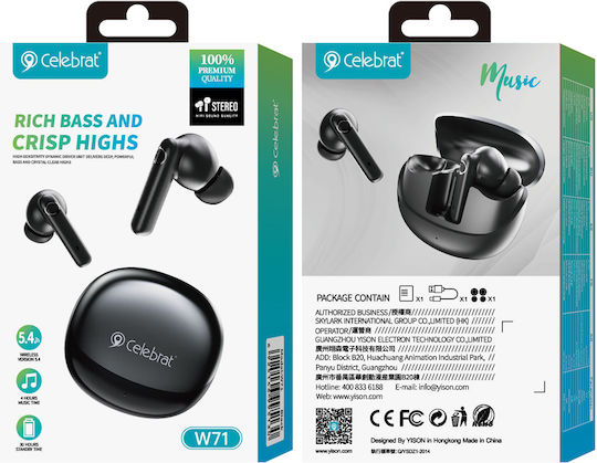 Celebrat W71 In-Ear Bluetooth-Freisprecheinrichtung Kopfhörer mit Ladeetui Schwarz