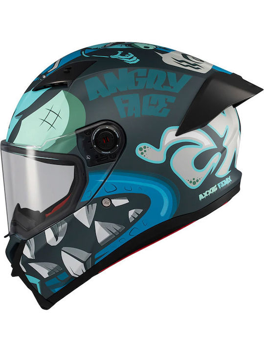 Axxis Fenix Angry Face C7 Black/Blue Mat Мотоциклетна каска Full Face DOT / ECE 22.06 с Sunvisor