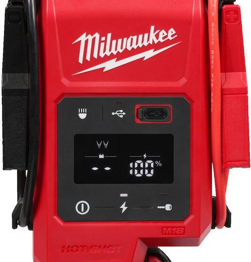 Milwaukee M18 JS2000-0 Φορητός Εκκινητής Μπαταρίας Αυτοκινήτου με Power Bank / USB / Φακό 18V