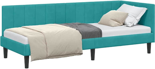 Single Bed Upholstered with Velvet Turquoise with Slats for Mattress 80x200cm