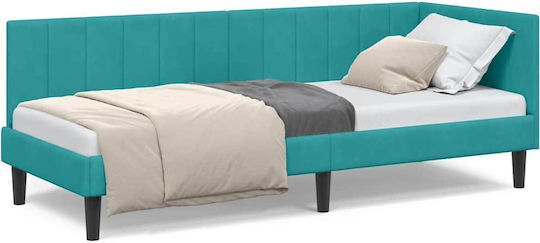 Single Bed Upholstered with Velvet Turquoise with Slats for Mattress 80x200cm
