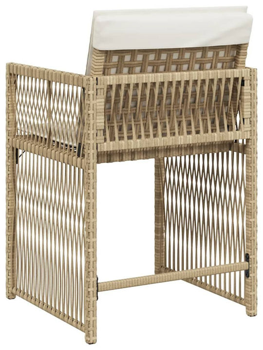 Градински Стол От Ратан Бежов с Възглавница 4 Бройки 45.5x38x38см