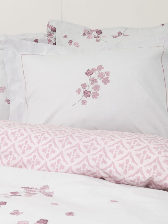 Nima Duvet Cover Set Cotton Single with Pillowcase 160x240 Roselle White-pink