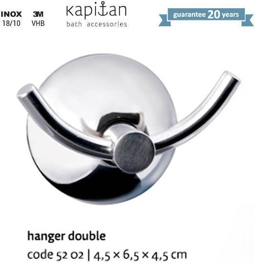 Kapitan Άγκιστρο Μπάνιου Διπλό με Βίδες ​4.5x6.5cm Inox Ασημί