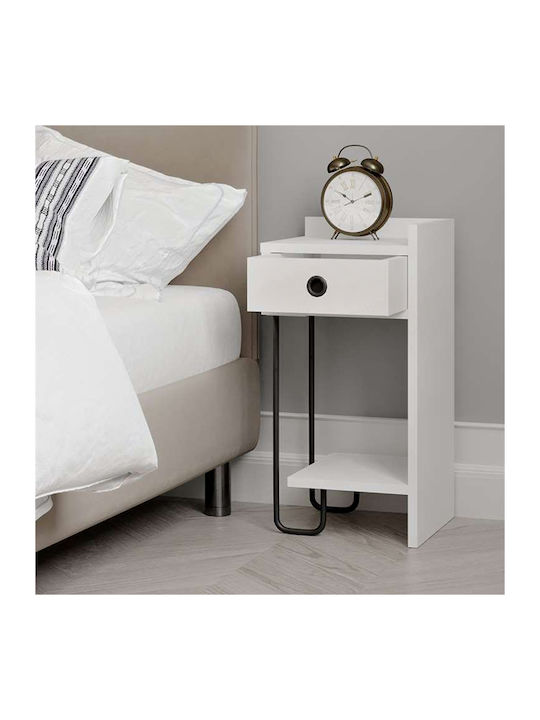 Sirius Wooden Bedside Table with Metallic Legs White 32x30x61cm