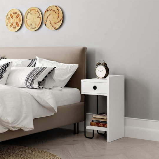 Sirius Wooden Bedside Table with Metallic Legs White 32x30x61cm