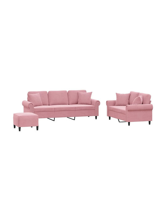 Living Room Furniture Set 3-Seater & 2-Seater & Stool Pink