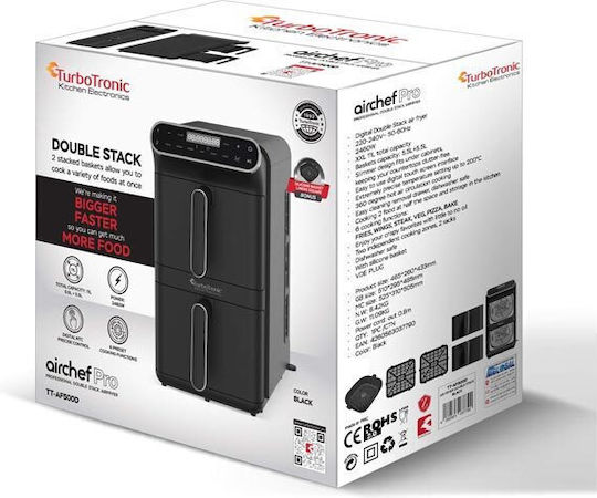 Turbotronic Air Fryer with Double Detachable Bucket 11lt Black TT-AF500D
