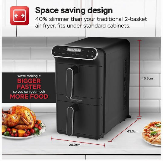 Turbotronic Air Fryer with Double Detachable Bucket 11lt Black TT-AF500D