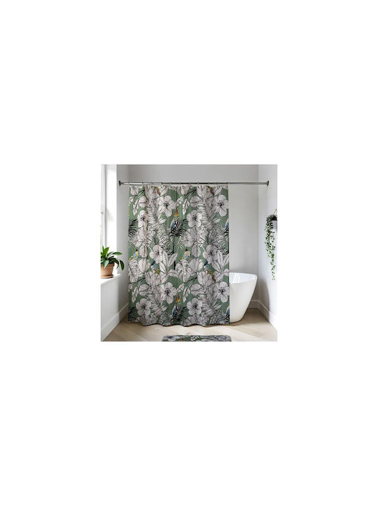 Shower Curtain 180x180cm Tropical Leaves and Parrots