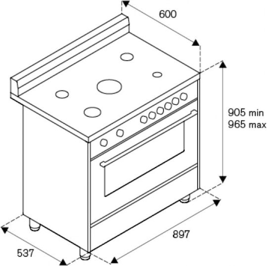 La Germania AMN96 5 G X T GN Κουζίνα Φυσικού Αερίου & Ρεύματος 115lt με Εστίες Φυσικού Αερίου Π89.7εκ. Inox