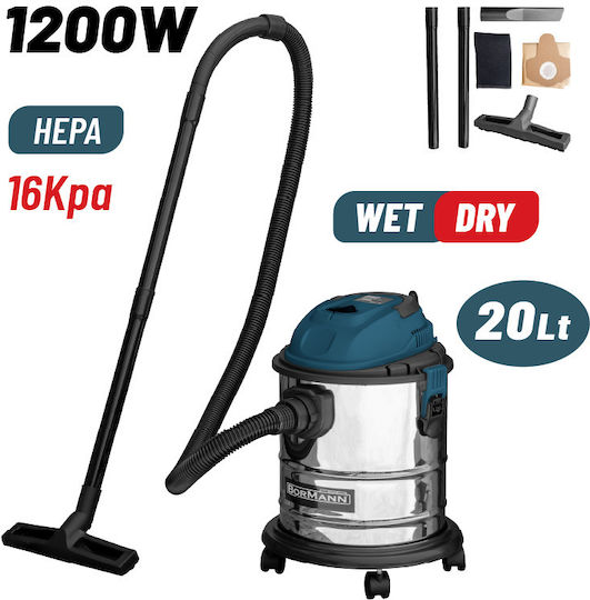 Bormann BVC2610 Vacuum Wet / Dry 1200W with Stainless Bin 20lt