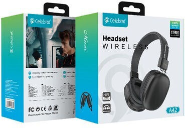 Celebrat A42 Wireless / Wired Over Ear Headphones with 21 hours of Operation Black