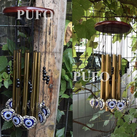 Pufo Wind Chime 5 Metal Sound Tubes Home Garden Fatima's Heart Model Gold