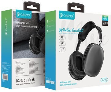 Celebrat A35 Wireless / Wired Over Ear Headphones with 10 hours of Operation Black