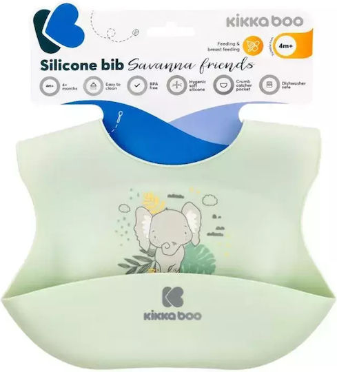Kikka Boo Savanna Waterproof Bib Silicone with Pocket Savanna Friends Elephant